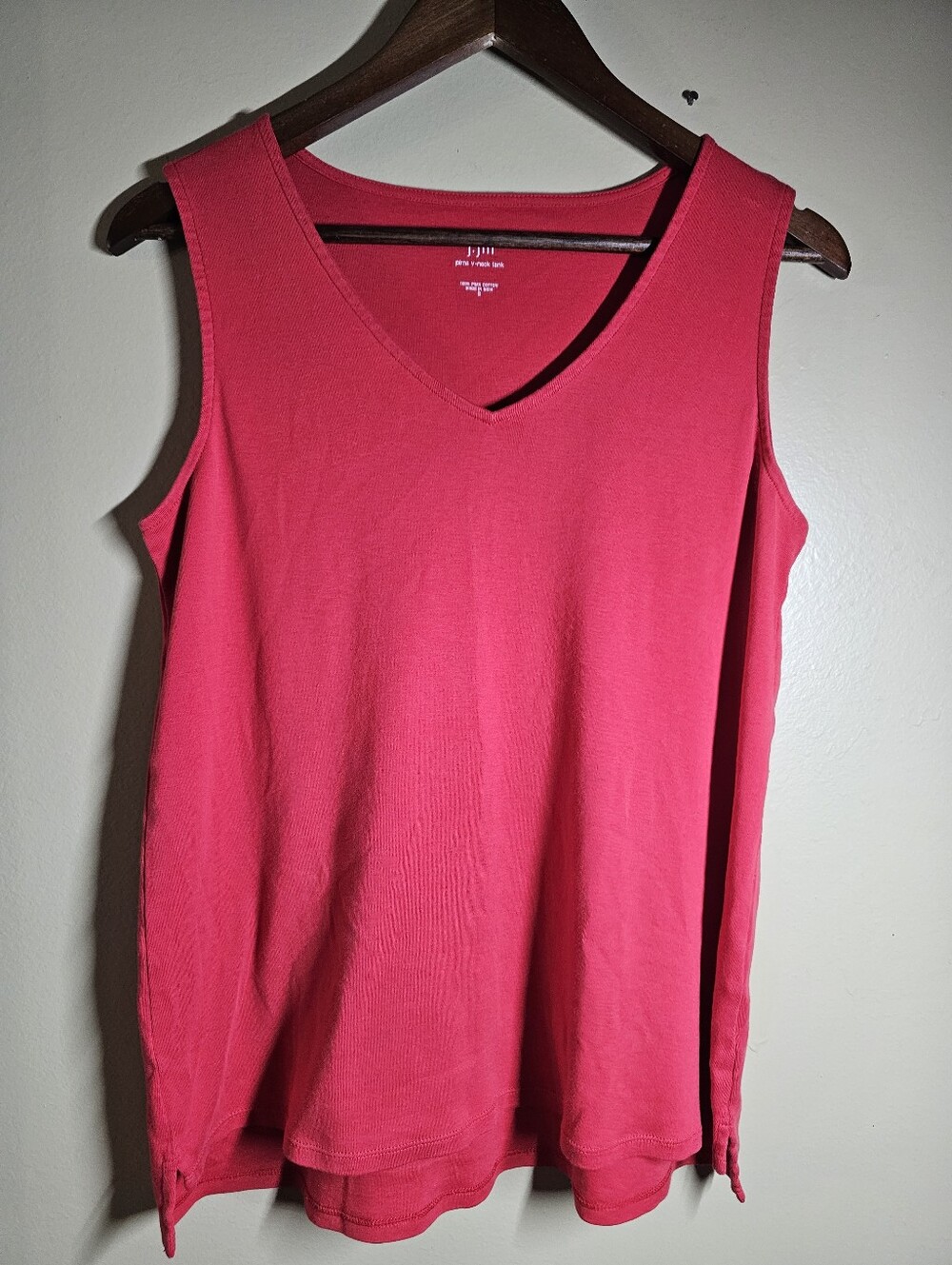 J. Jill Pima Cotton V-Neck Tank Top Pink Sleeveless Side Slit Size Small